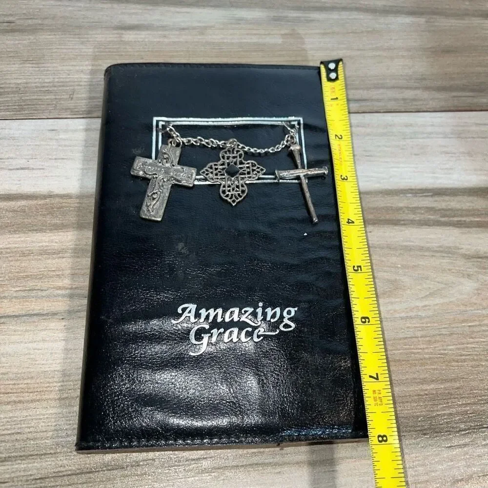 Amazing Grace Rustic Journal Silver DanglingCrosses Black Leather Cover 2005